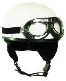 Helma moto retro bílá s brýlemi